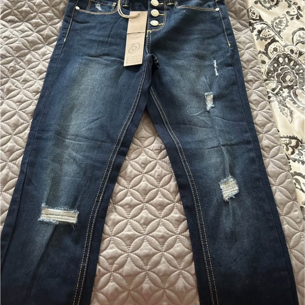 Indigo Rein Dark Blue Button-Fly Jeans - Girls Ankle Length - size 10